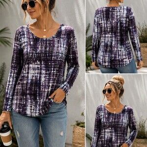 Daisy Fuentes Tunic Top Womens L Purple Geometric Print Long Sleeve